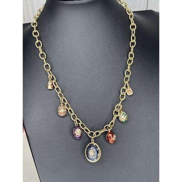 ERWIN PEARL Necklace Faberge Egg Charms Gold Chain Unique Vintage - Picture 2 of 4